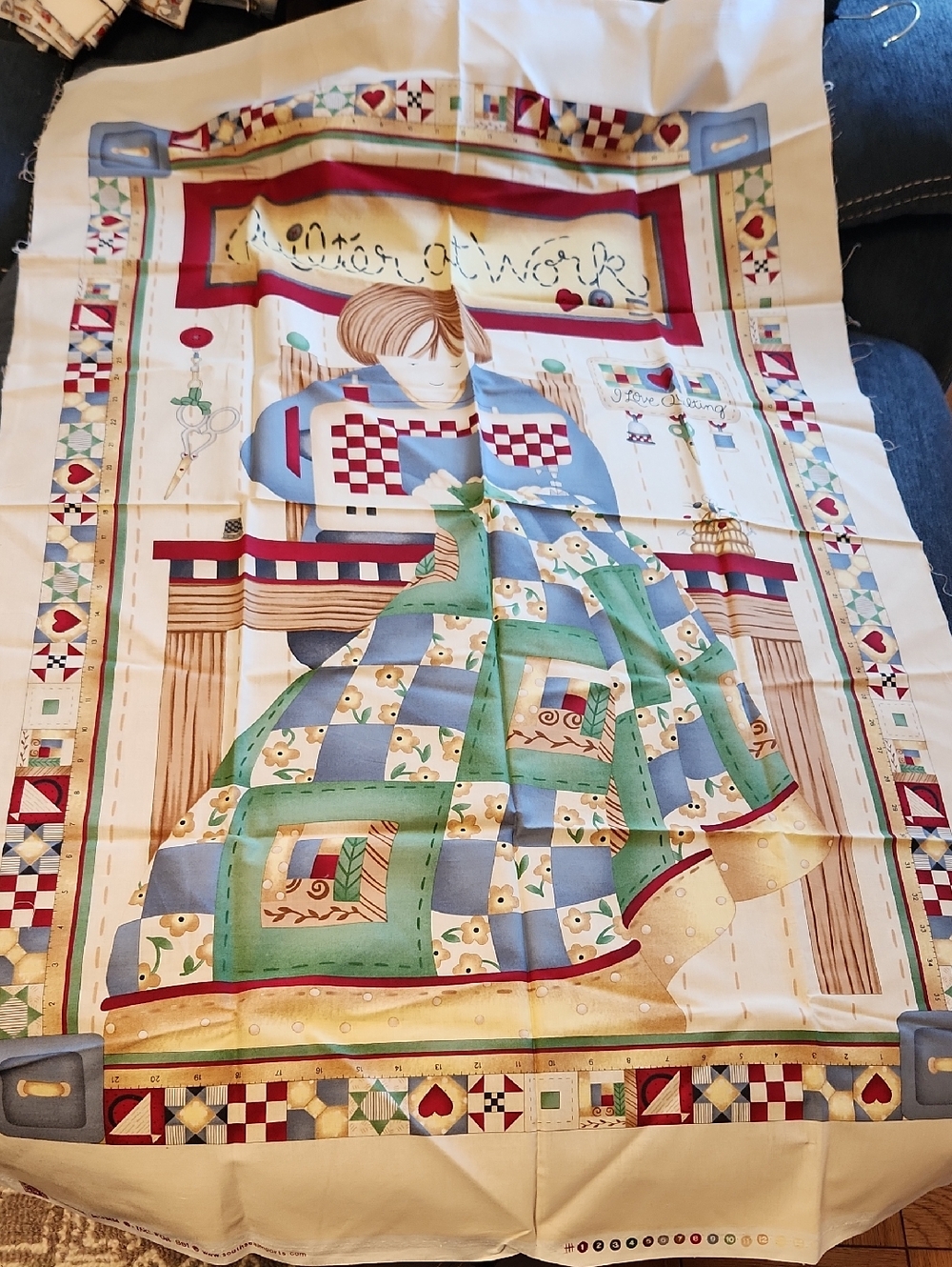 DEBBIE MUMM "Quilter At Work" Cotton Quilting Panel 29"x45" Vintage